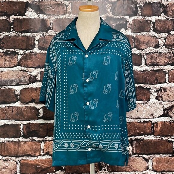 Standard/Cloth Short Sleeve Blouse Collared Hankerchief Print Blue Size Small S - Picture 5 of 14